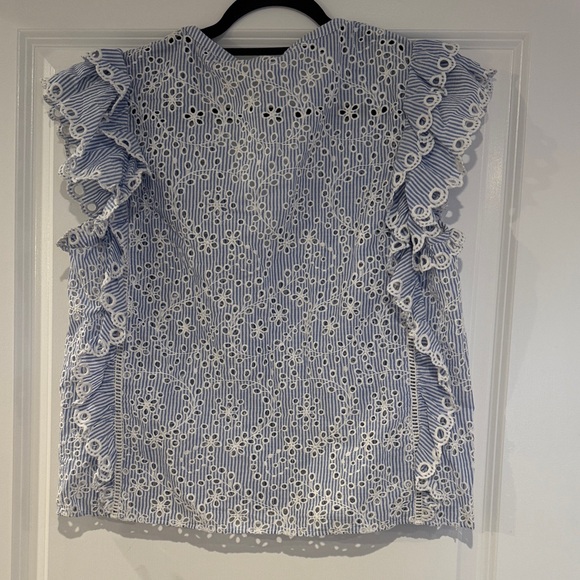 Veronica Beard Striped Blue and White Ruffle Blouse - Picture 5 of 5